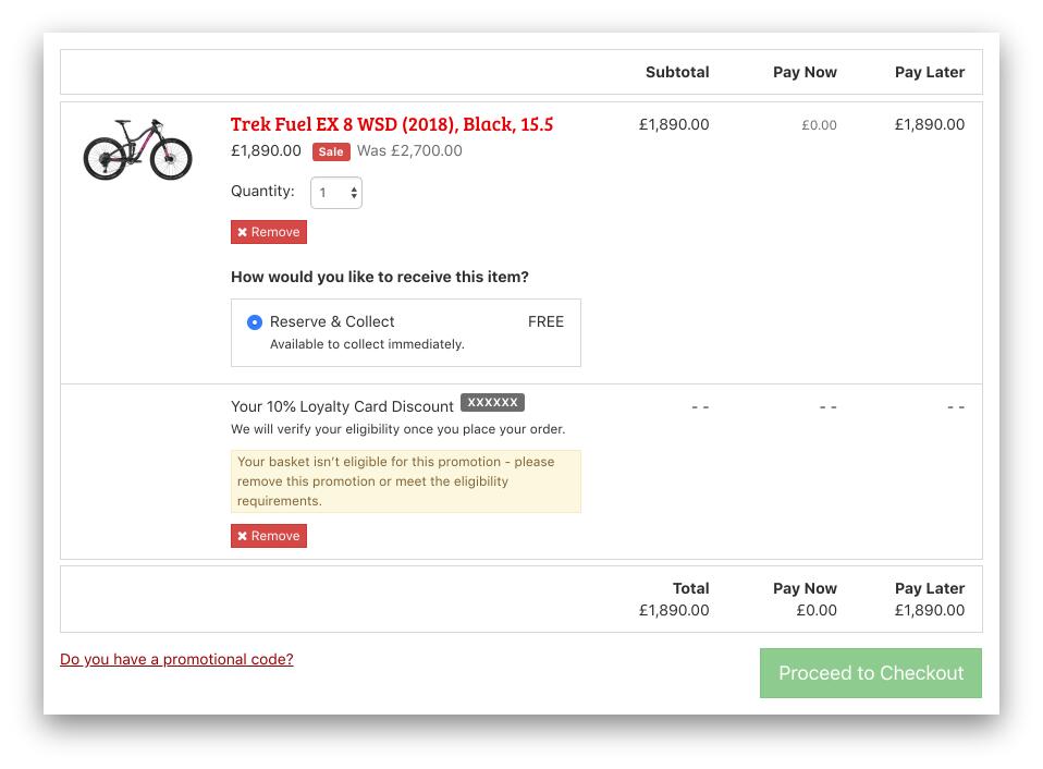 Basket showing ineligibility for promotional code